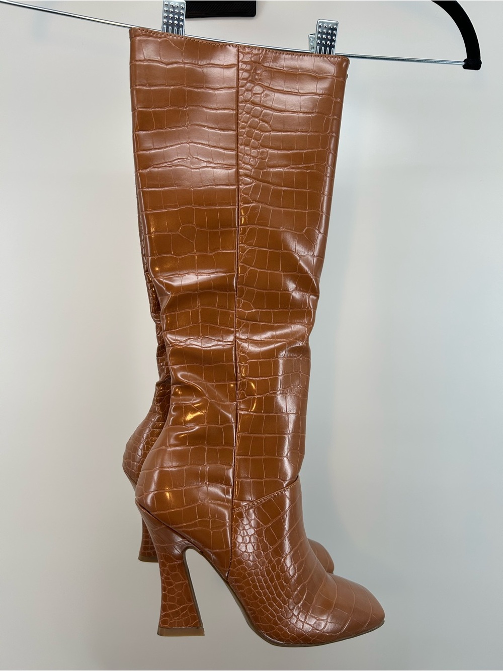 Miss Lola Faux Croc-Embossed Knee Boots